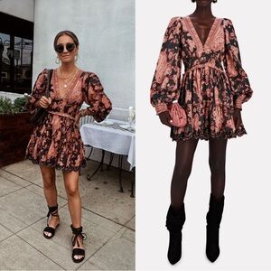 HEMANT & NANDITA Luana Printed Wool-Cotton Mini Dress Red Black Paisley Small